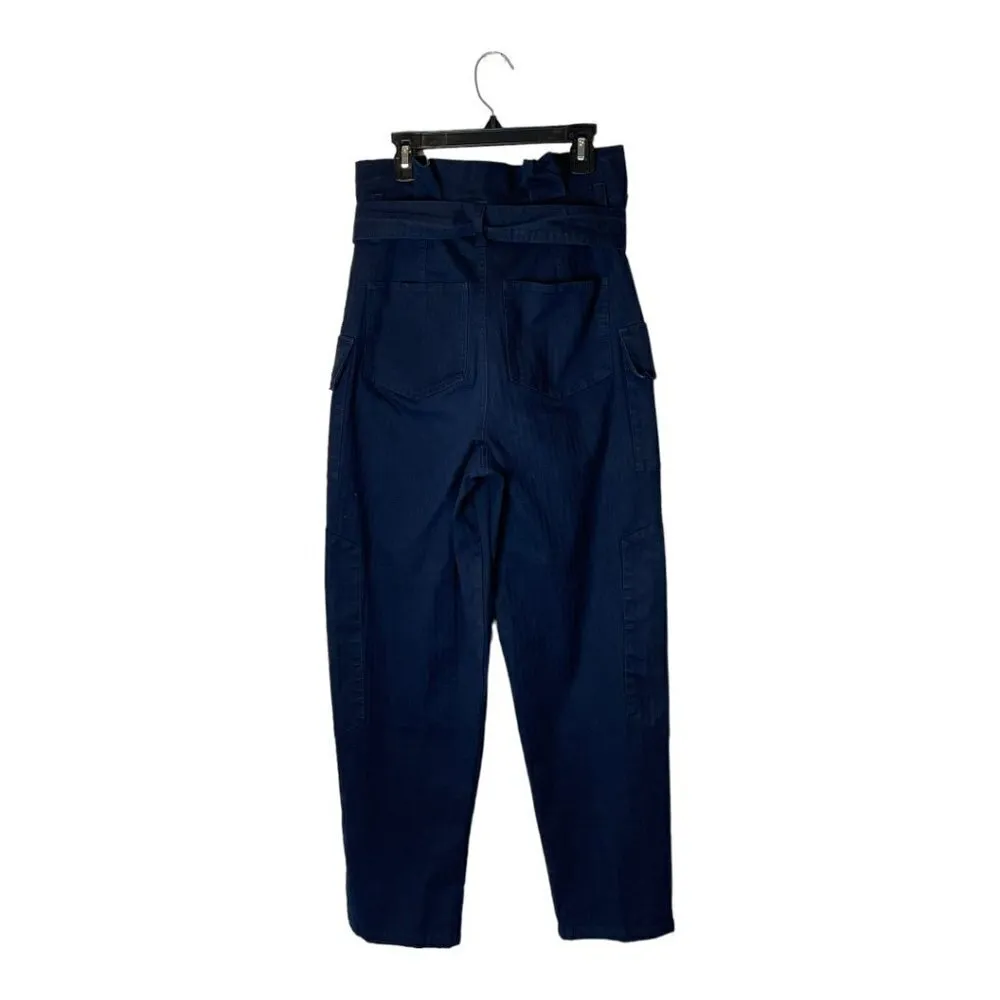 Marissa Webb Collective Navy‎ Blue Paper Bag Tie Waist Vintage Pants Size 4 - Image 4