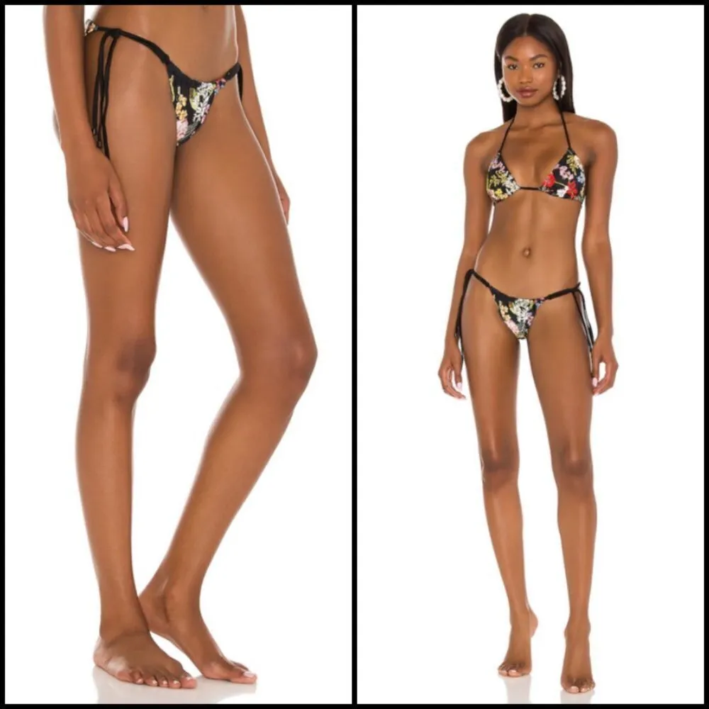 đź’•AGUA BENDITAđź’• Aldana Moss Bikini Bottom ~ Black Floral Print Medium NWT - Image 6