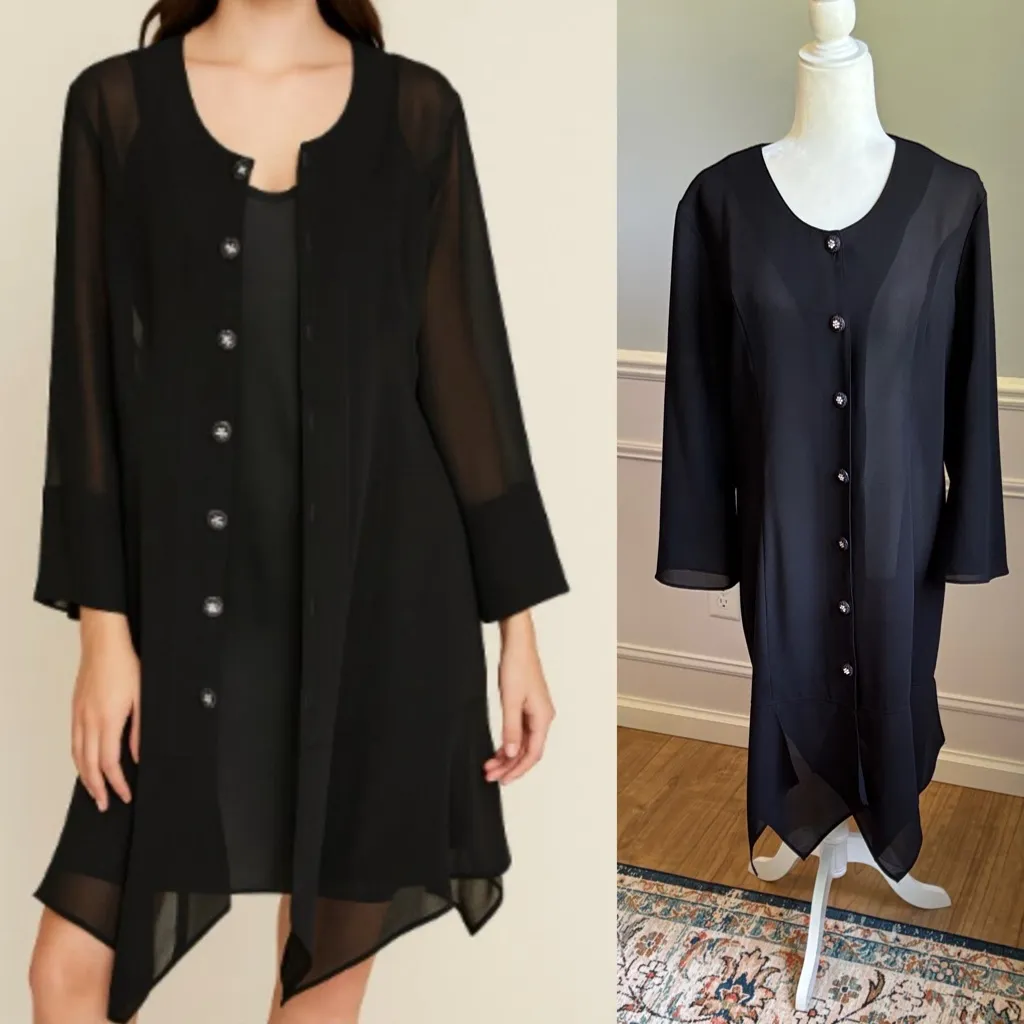 Dark Academia Vintage Chiffon Shirt Dress Witchy Whimsigoth Vampy Dolce Sz Med Black - Image 2