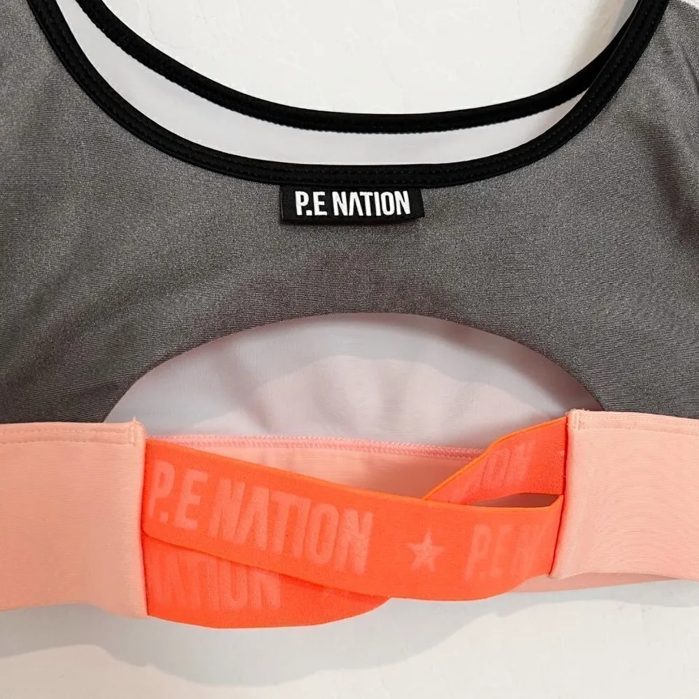 PE Nation Athletic Workout Sports Bra in Gray Activewear Size XS - Image 5