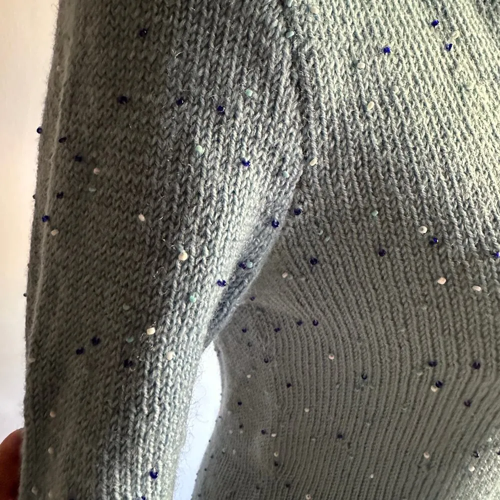 1960s VINTAGE | Unique Blue Beaded V Neck Sweater Dress | Approx size Small Med - Image 9