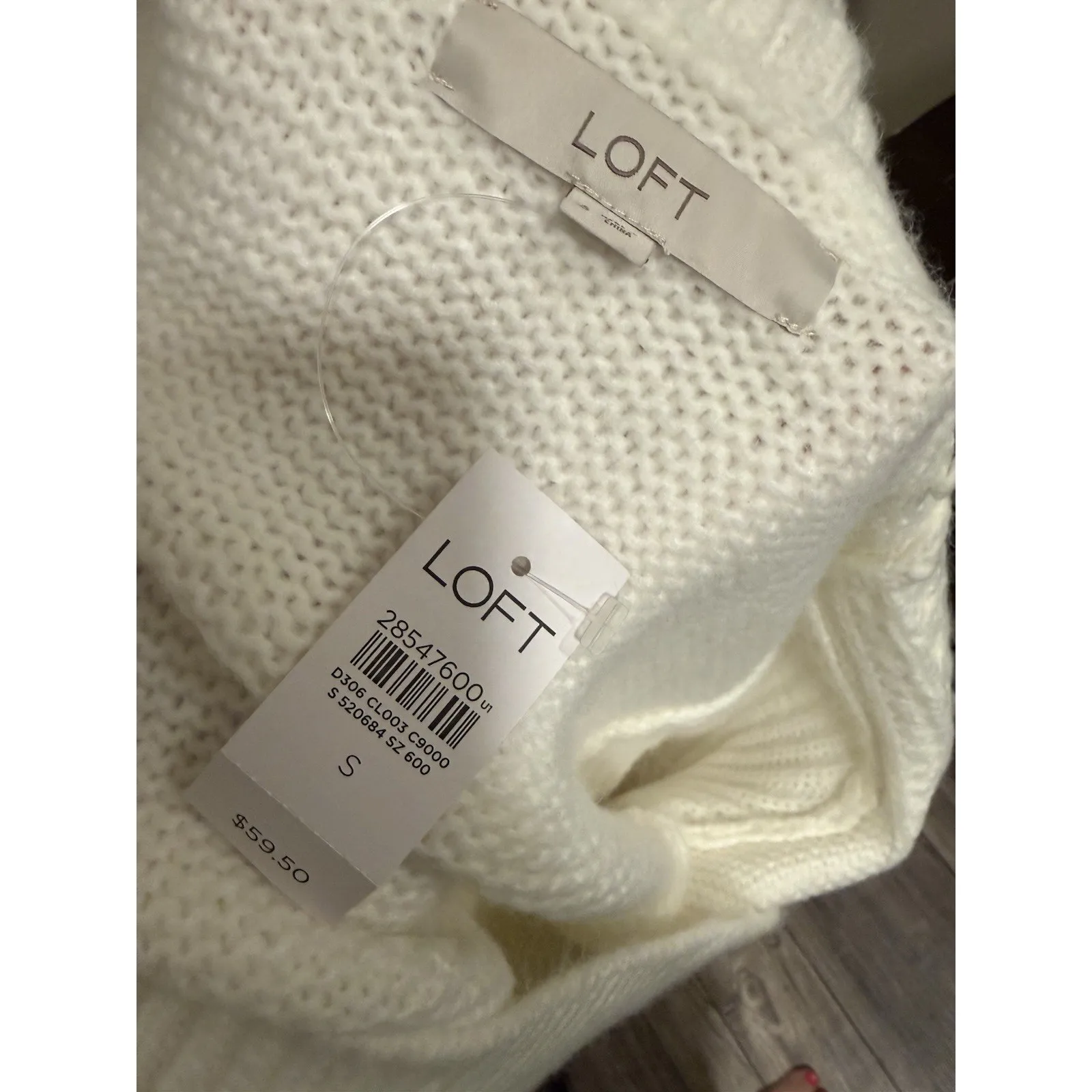 Loft Cable chunky Knit Cropped Sweater Nylon Acrylic Wool Mock Neck White S NWT - Image 4