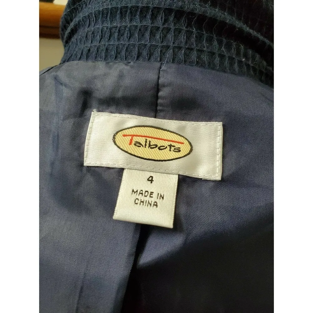 Talbots Women's Blue 100% Cotton Long Sleeve Front Buttons Fitted Blazer Size 4 - Image 9