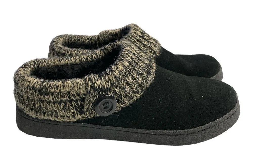 Clarks Black Leather Winter Shoes Women's 9M Knit Collar Slip On Round Toe - Image 3