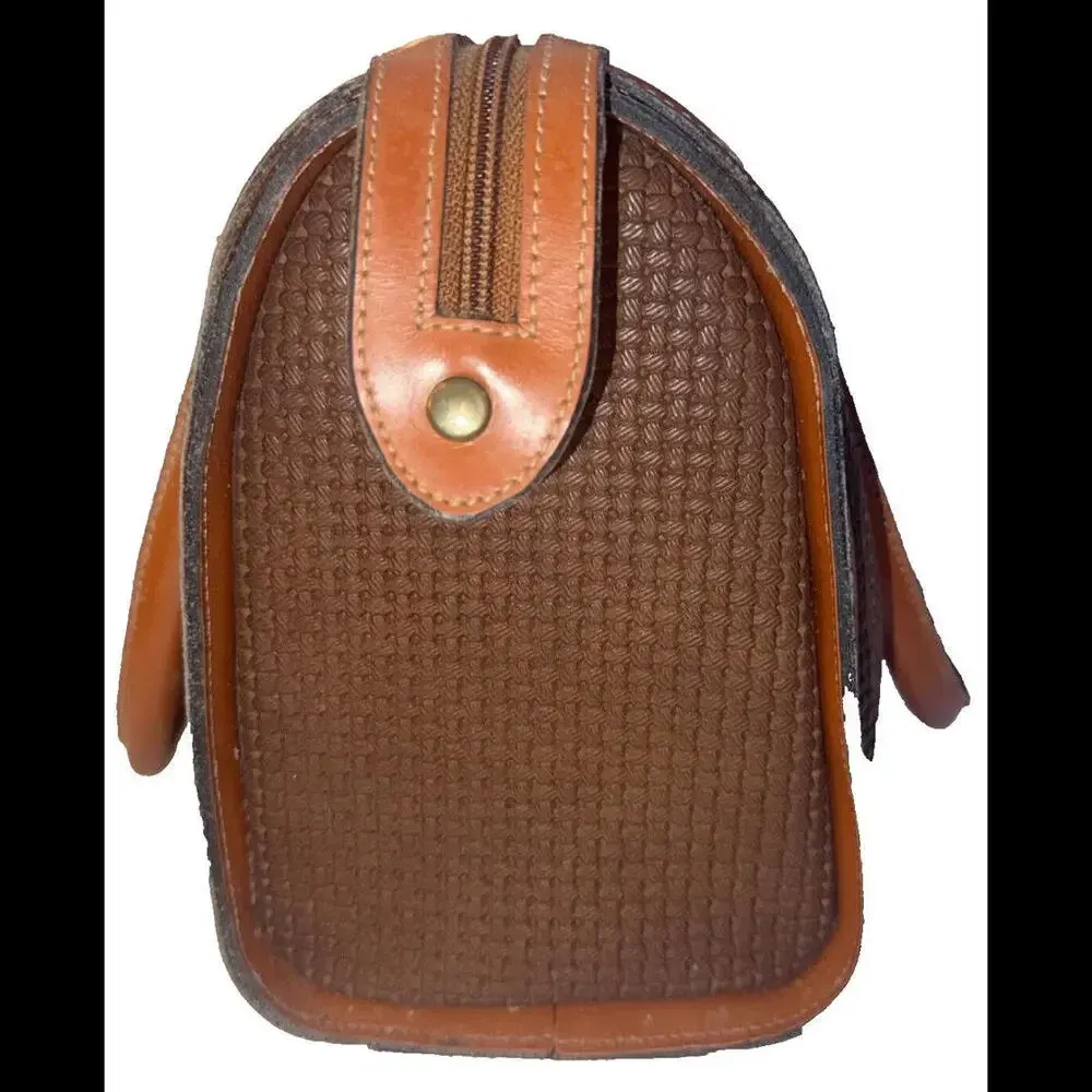 JR Vintage Brown Tan Leather Fabric Lined American Made Western Designer Handbag - Image 4