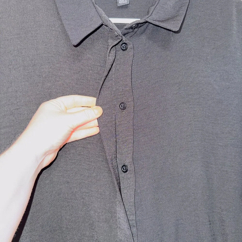 New Look Black Short Sleeve Cinched Waist Button Down Shirt Dress size US 14 - Image 6