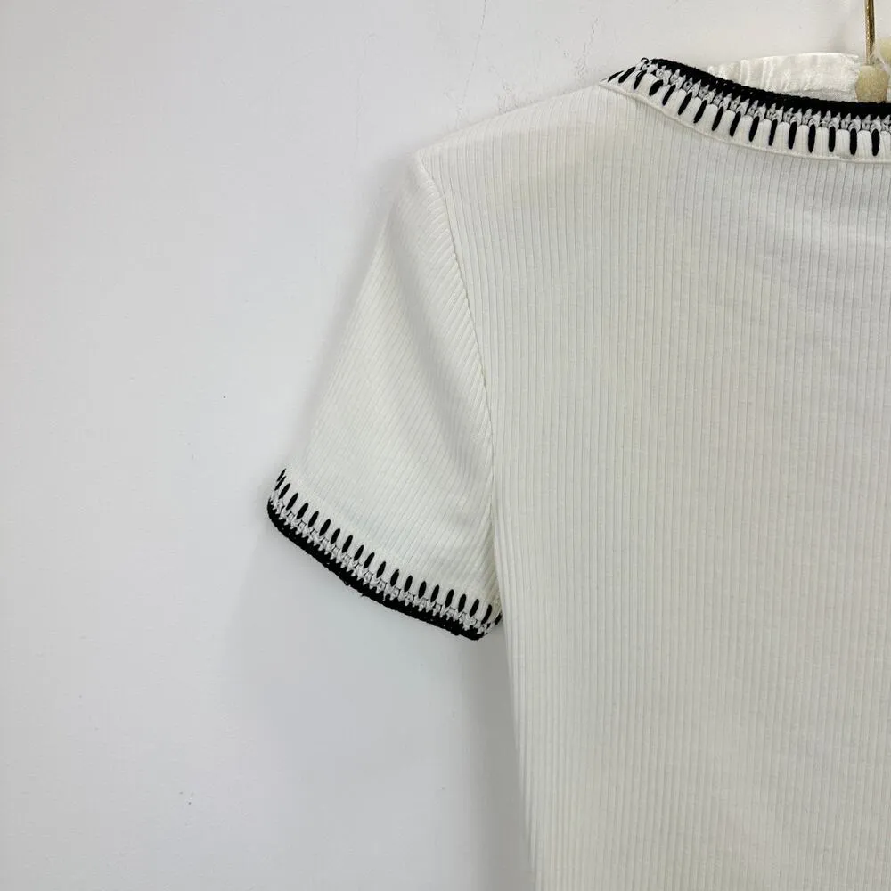 J. Crew Vintage Rib Shrunken Tee Shirt Contrast Stitch Ivory Stretch XS NWT - Image 11