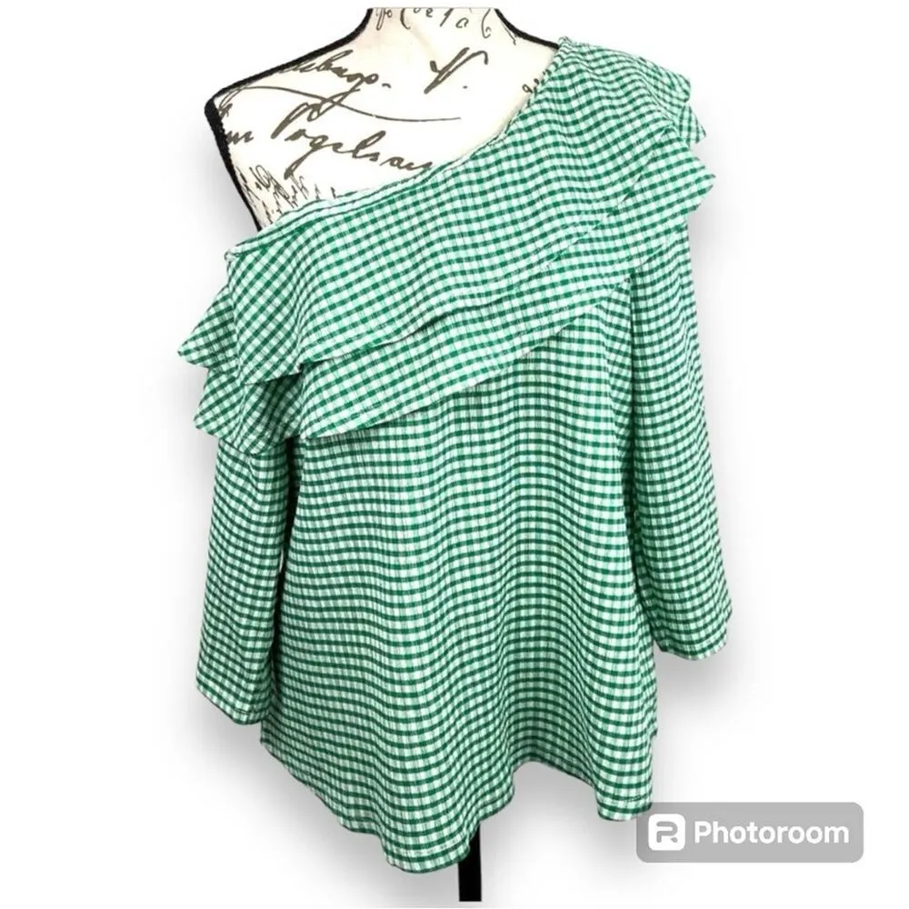 CATO plus size 14/16W Cape Town jelly bean blouse green and white checkered nwt - Image 12