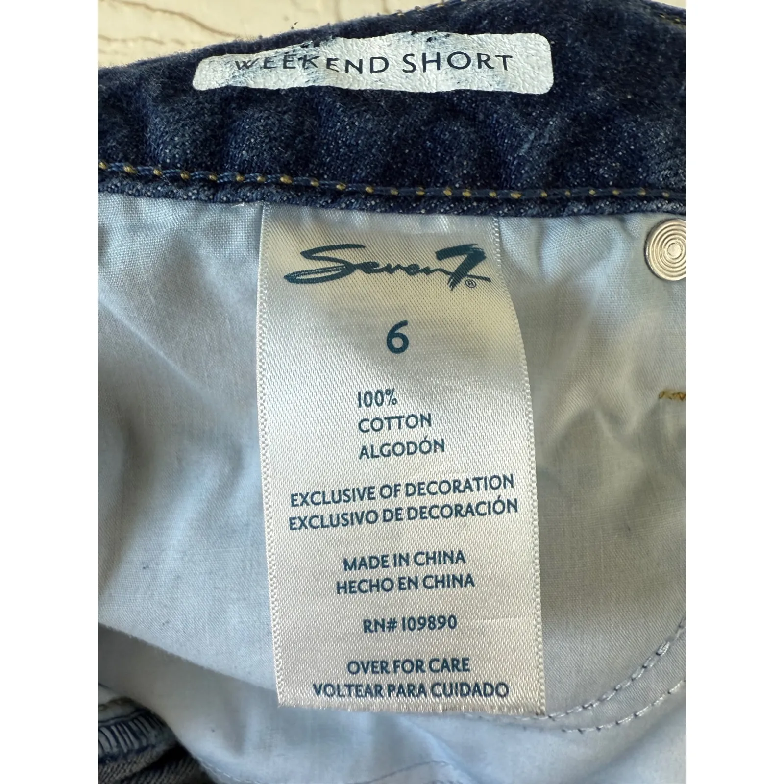 Seven7 Weekend Denim Shorts Blue Cotton‎ Blend Zip Solid Size 6 - Image 4