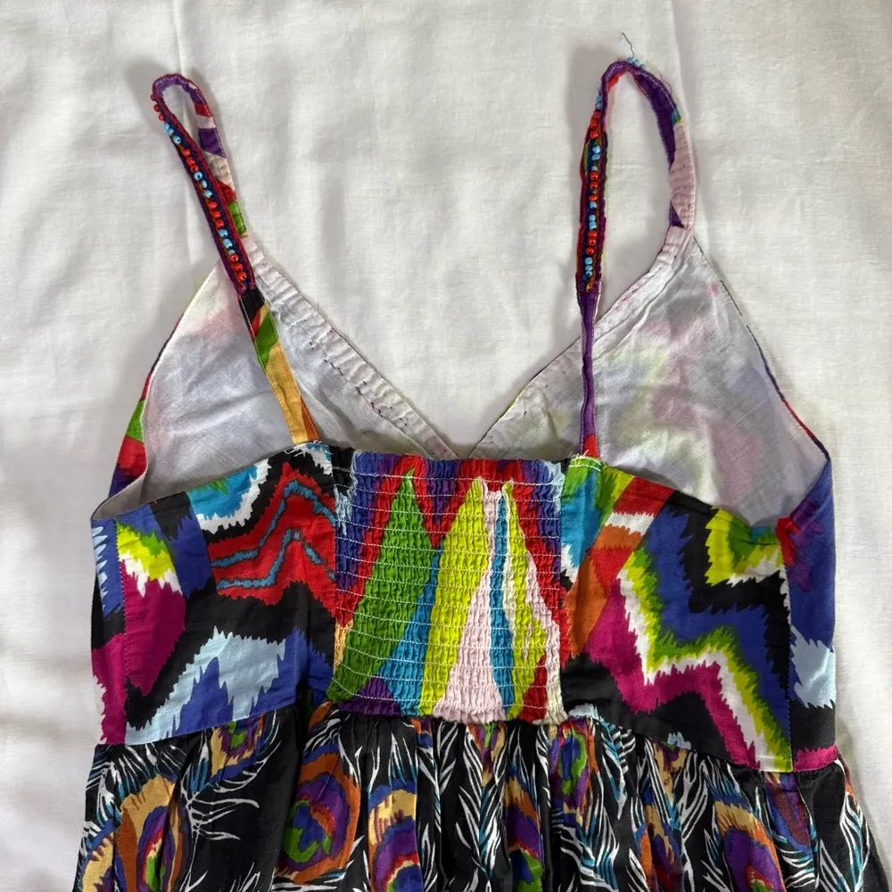 Mirror Image Multicolored Maxi Dress Sleeveless Size Medium Beads Bohemian India Black - Image 9