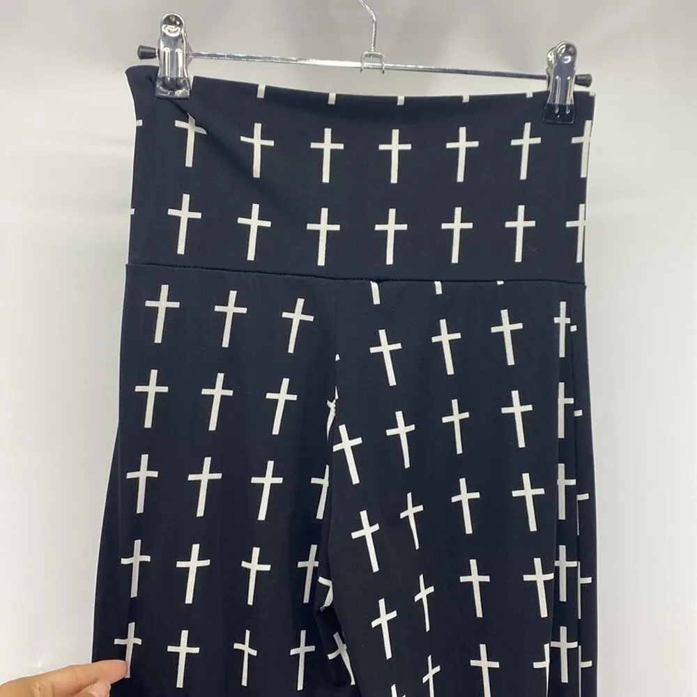Solola fe Super Stretch Pants fold over Bellbottoms crosses gothic size S Black - Image 5