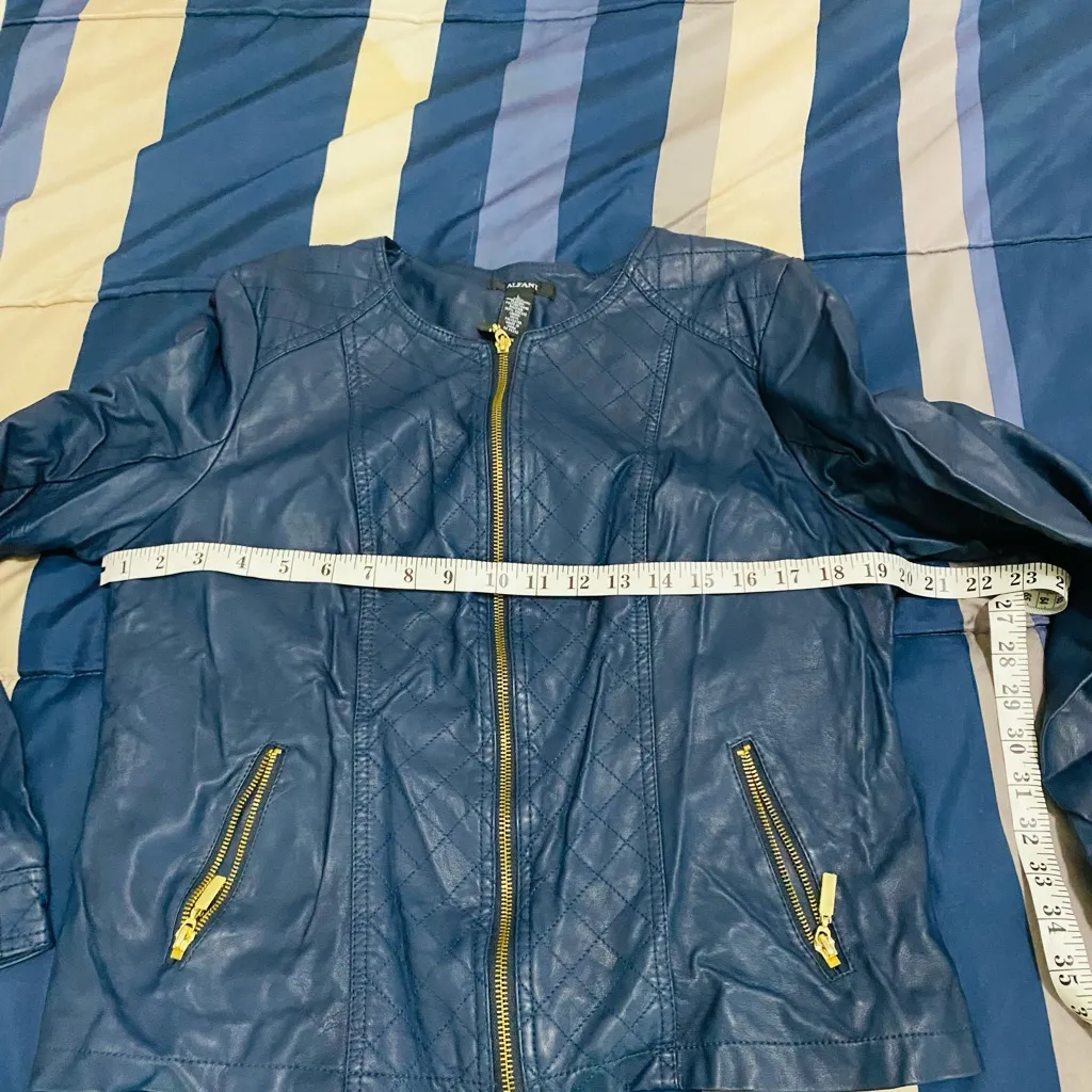 Alfani Women's Navy Leather Jacket Blue Size L - Image 6