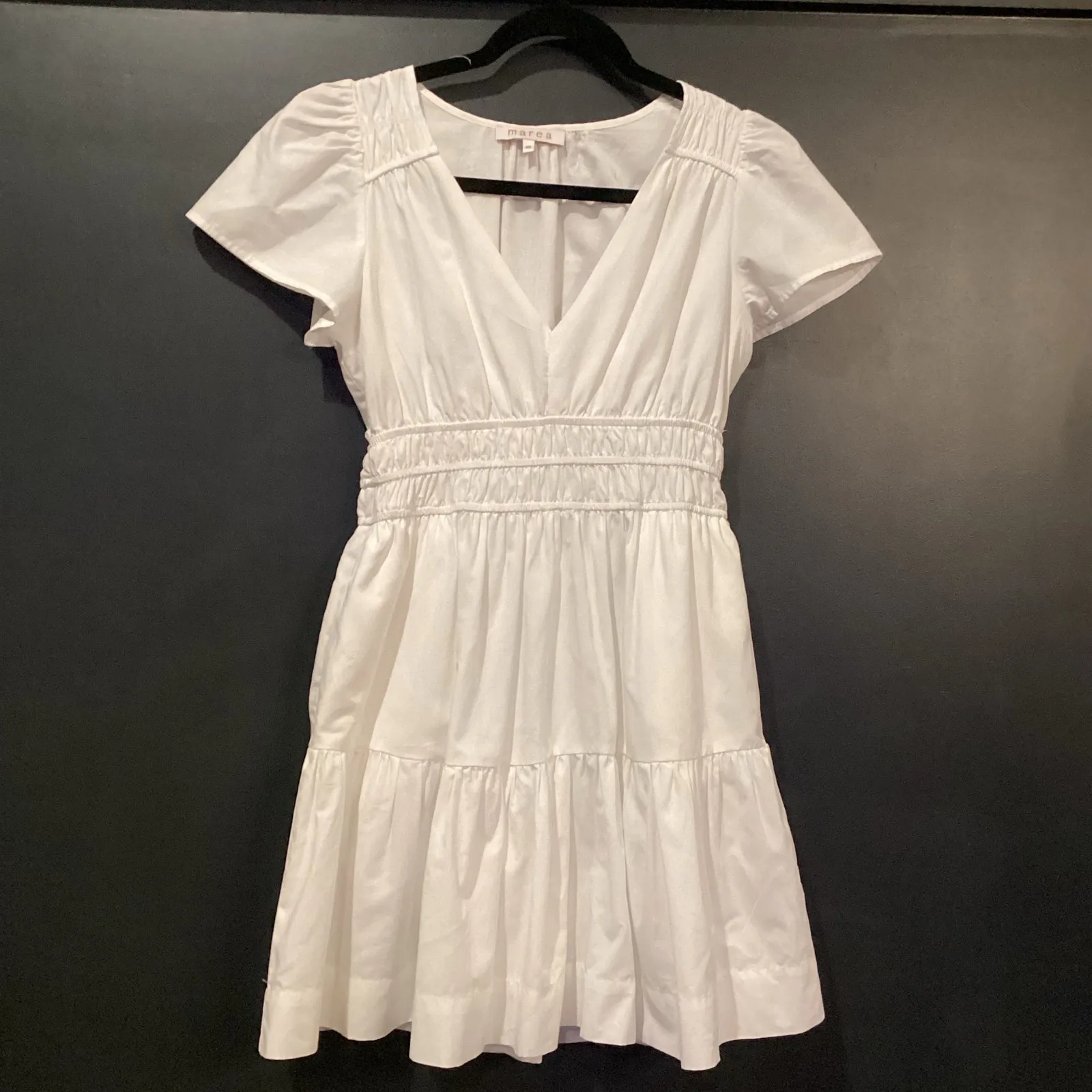 Marea by liz joy white Flutter mini Dress short sleeve 100% cotton extra small Size XS - Image 2