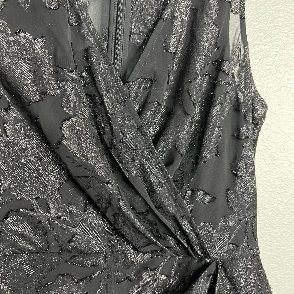 NWT BCBGMazAzria‎ One Shoulder Floral Faux Wrap Black Drace Lace Mini Cocktail 0 - Image 7