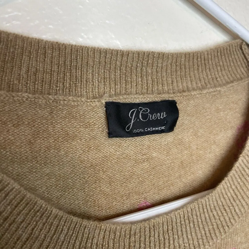 J Crew Long Sleeve Everyday Cashmere Crewneck Sweater Cherries Size Small Pink - Image 3