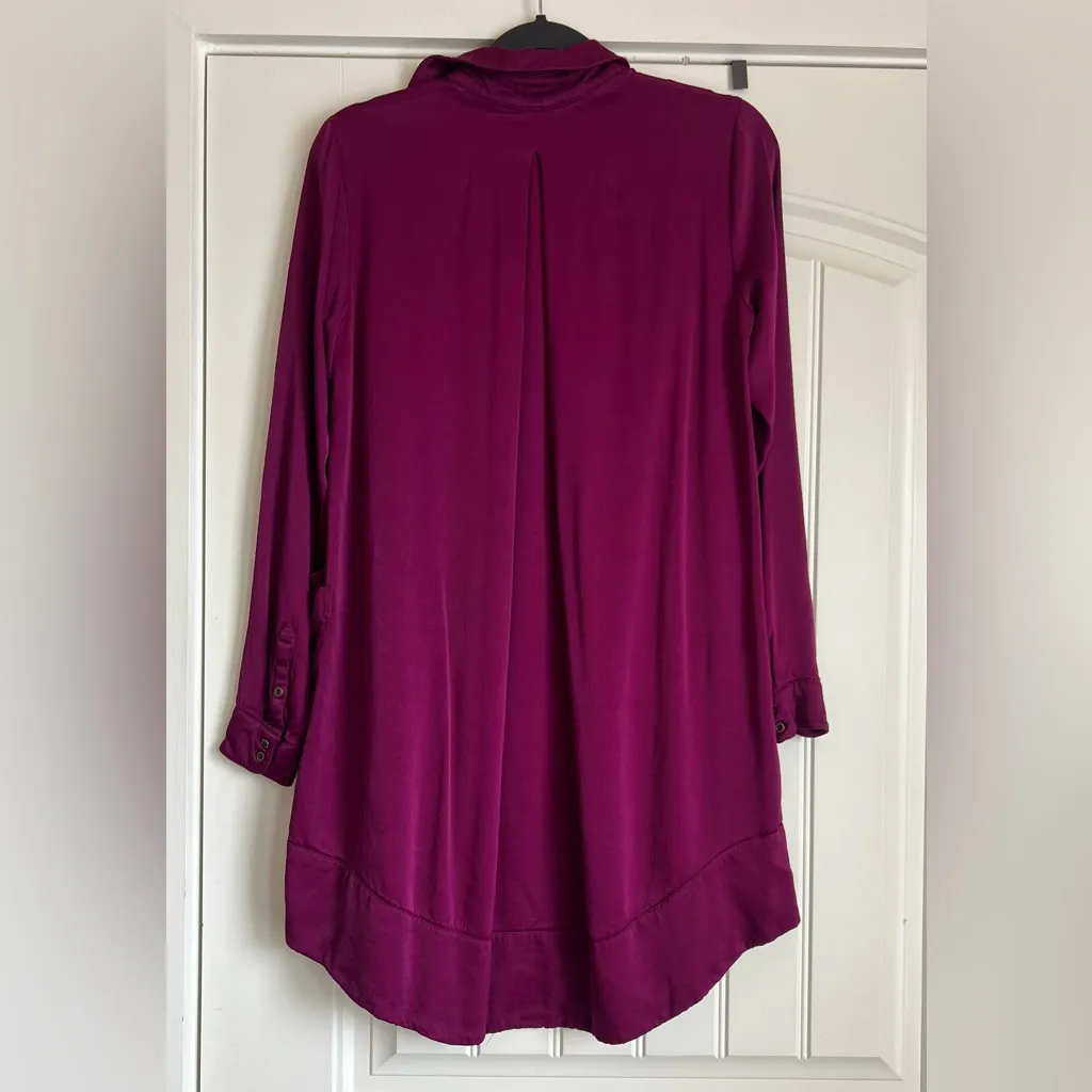 Free People Boho Satin Tunic V-Neck Dress Magenta XS - Image 12