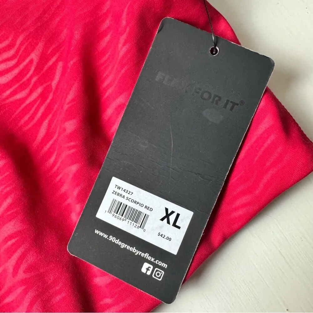 90 Degrees By Reflex Athletic Sporty Racerback Sports Bra Scorpio Zebra Red XL - Image 3