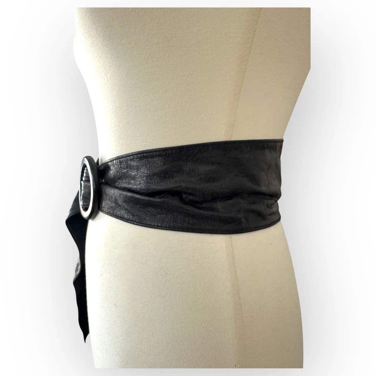 HYDE Collection H16021 Black Wrap Around Wide Round Buckle Obi Belt M - Image 5