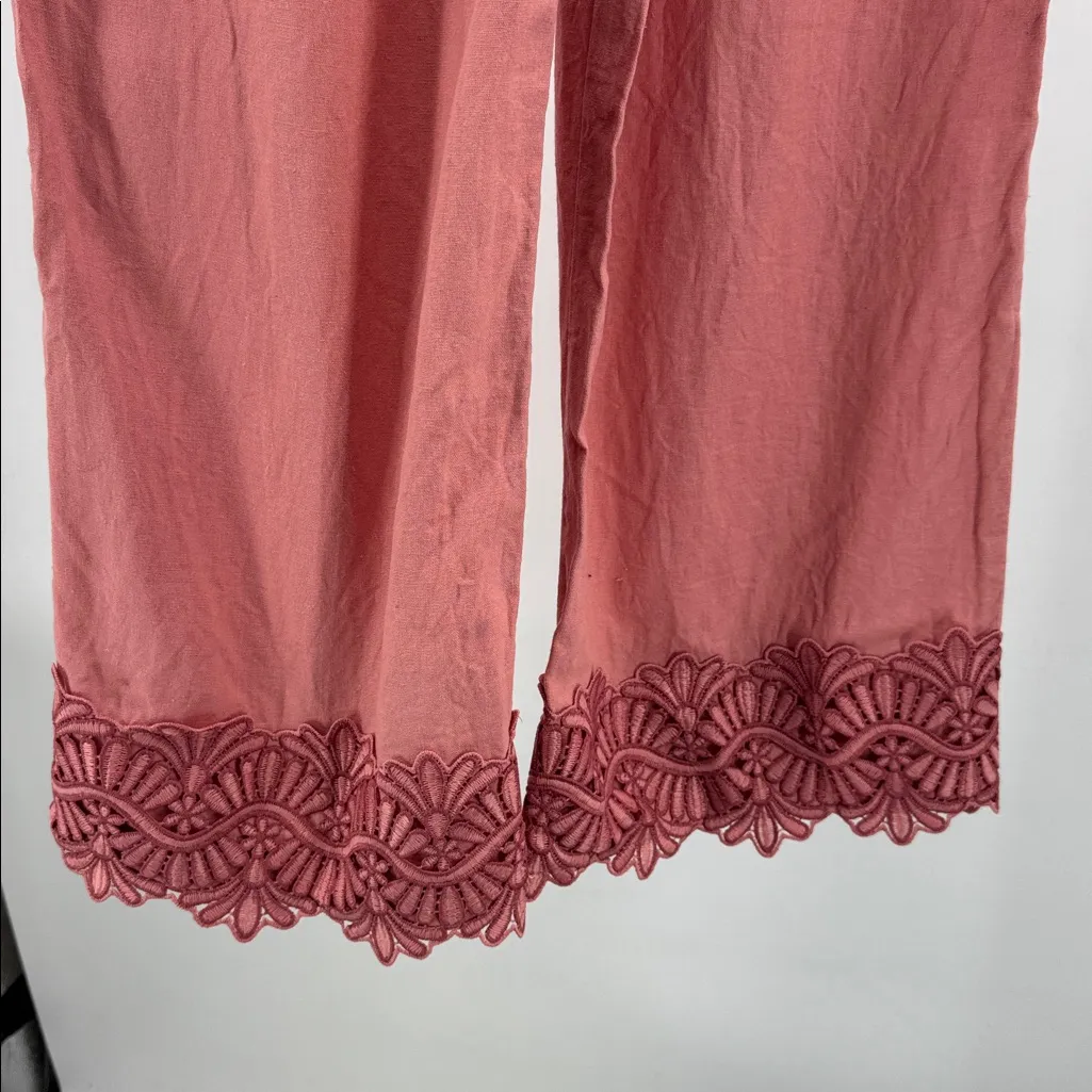 Anne Klein Pink Ankle embroidered detail linen blend M casual office summer - Image 8