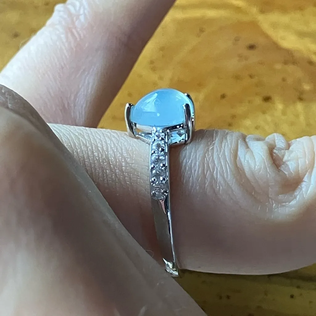 Genuine Aquamarine Sterling Silver Heart Ring Size 7 - Image 3