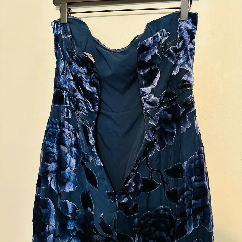 HUTCH Blue Floral Velvet Burnout Strapless Neckline Sonnie Jumpsuit Size 6 - Image 5