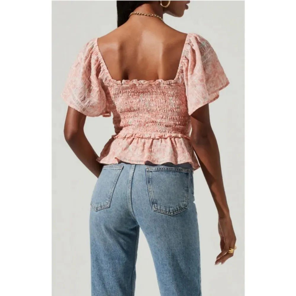 💕ASTR THE LABEL💕 Flutter Sleeve Smocked Top ~ Clay Multi Floral Medium M NWT - Image 6