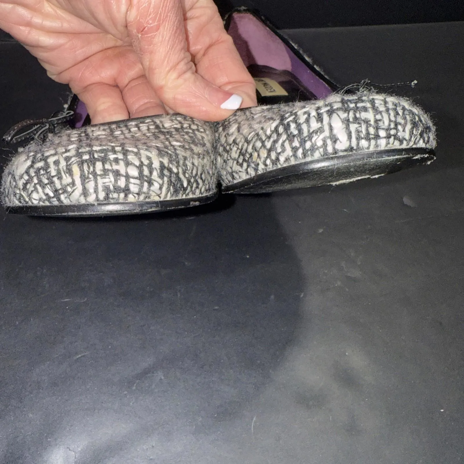 Steve Madden Violet Style Black Y2K Vintage Boucle Bow Cap Toe Kitten Heels 8B - Image 11