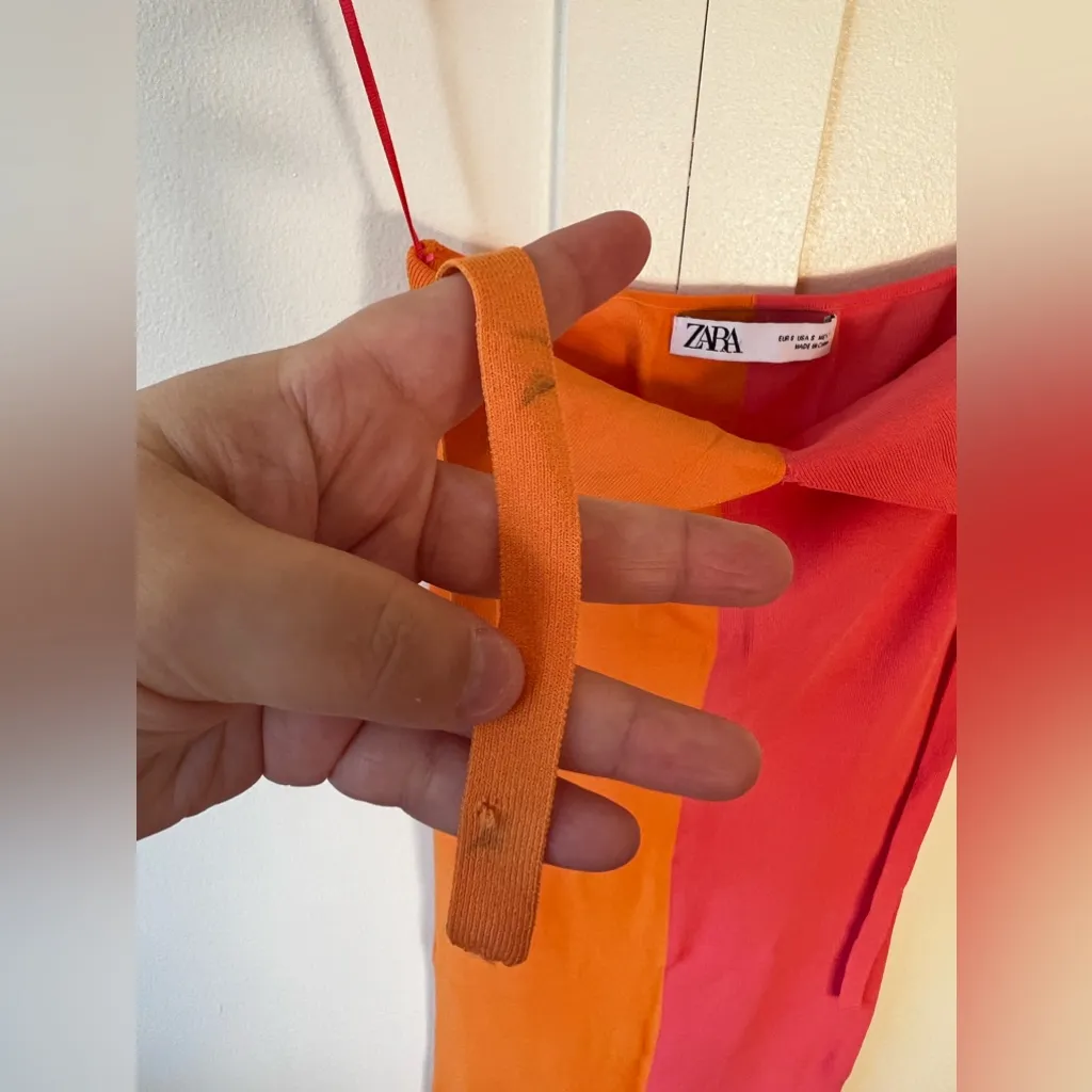 Zara Colorblock Midi Orange & Pink Halter‎ Dress Size Small - Image 7