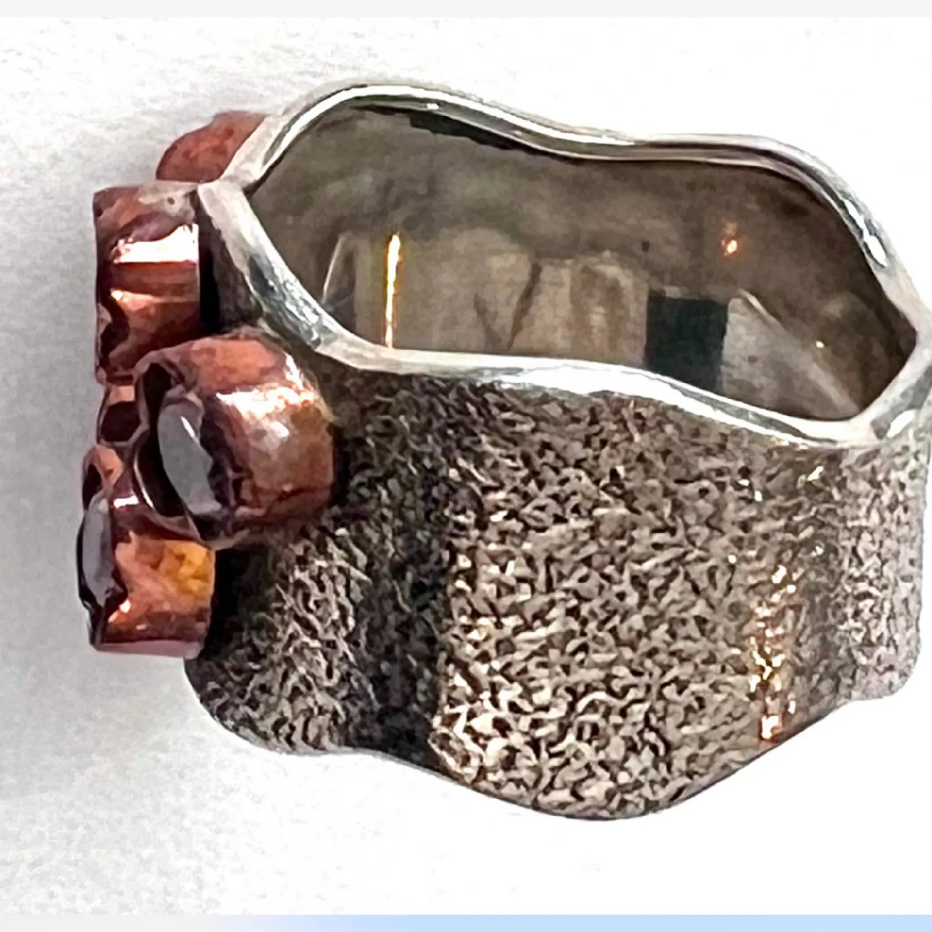 Handmade Vintage Sterling Silver and Copper Gemstone Ring - Image 3