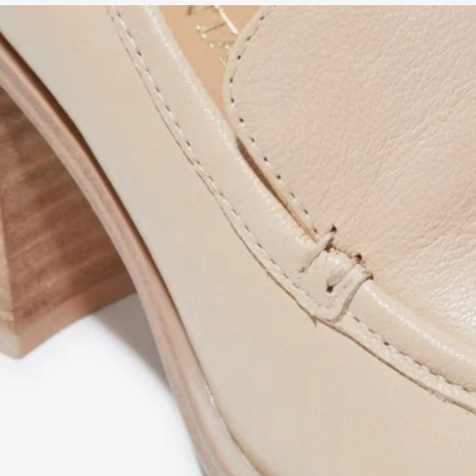Crown Vintage Caitlun Pump Leather Cream Block Heel Loafers Size 10 Preppy - Image 4
