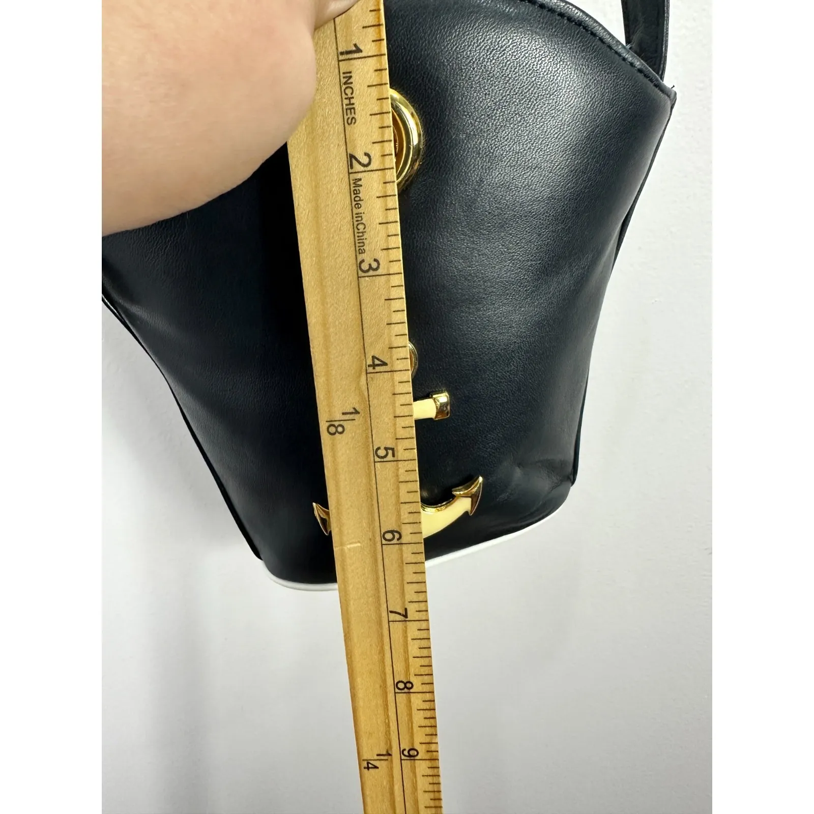 Vintage Harrods Black Anchor Chain Crossbody Bag Nautical Gold Charm 80s 90s - Image 7