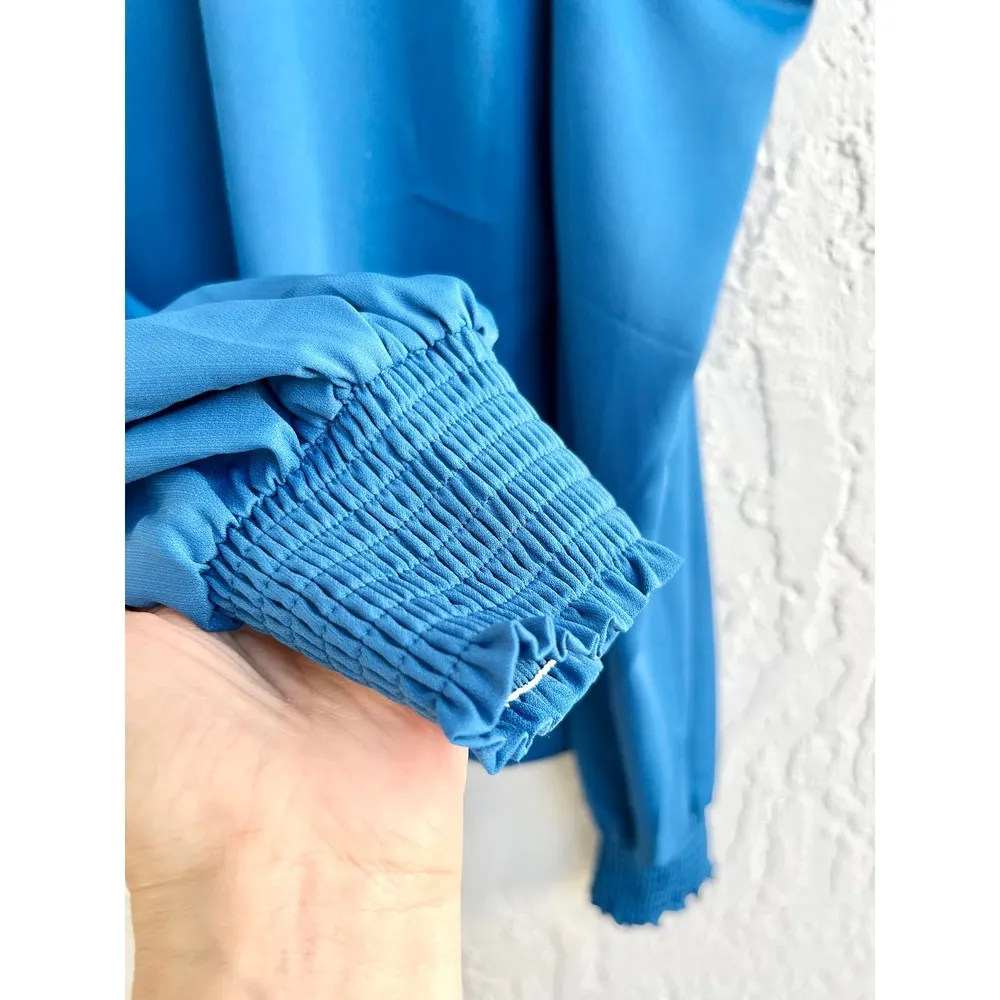 NWT Jealous Tomato Long Puff Sleeve Back Tie Top Blouse Blue Women's Size Large - Image 4