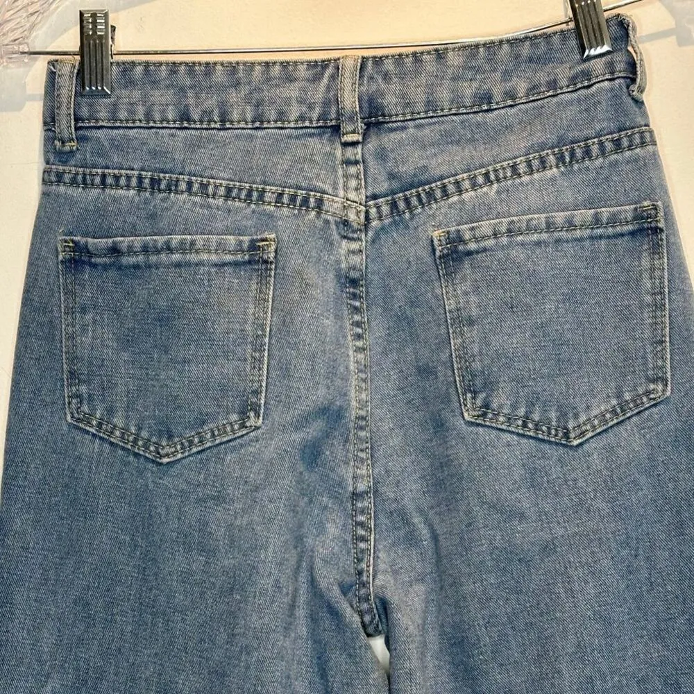 Shein "all you need is love" high waisted women's straight leg jeans size XS - Image 11