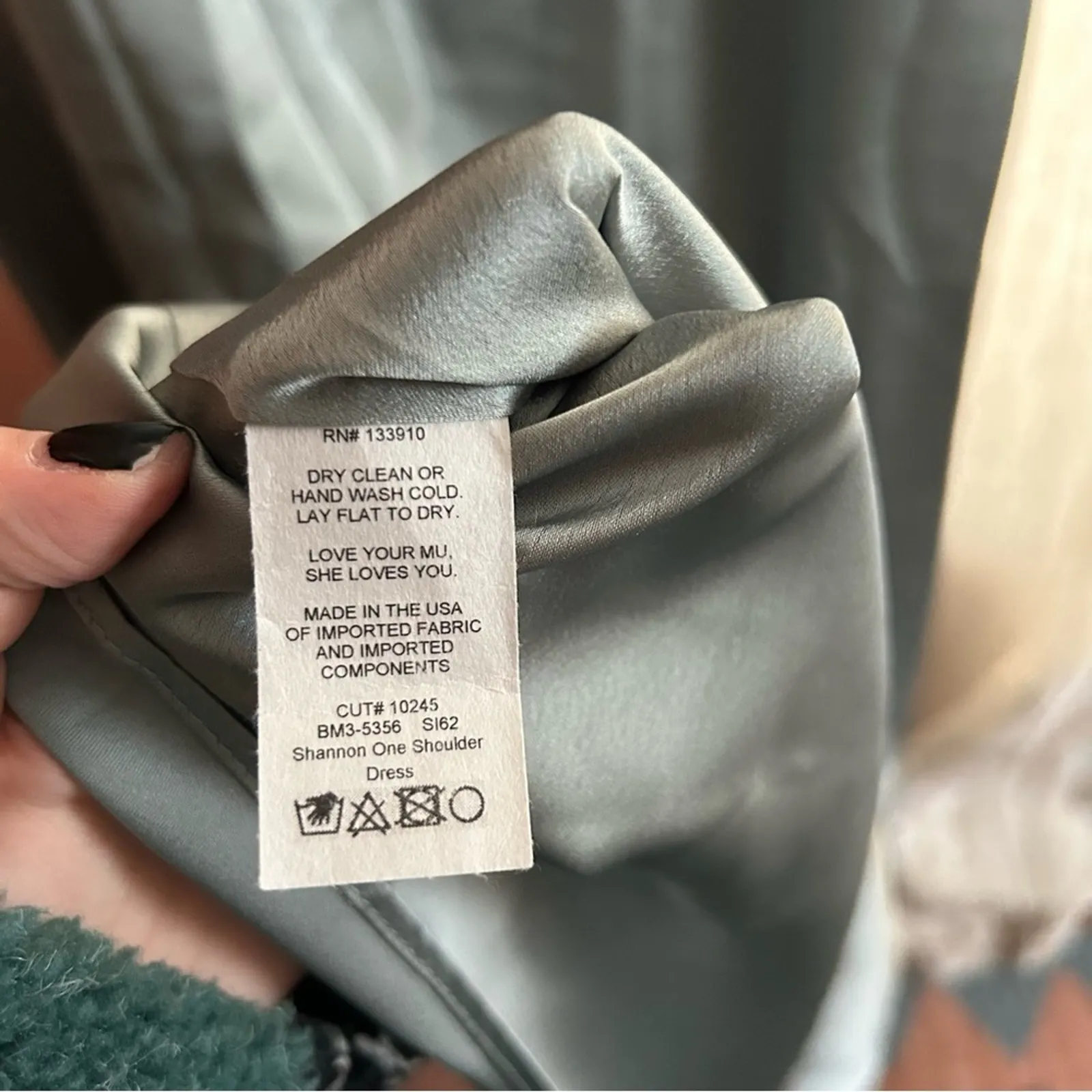 Show Me Your Mumu Shannon One Shoulder Dress‎ Maxi Silver Sage Luxe Satin NWT L - Image 6