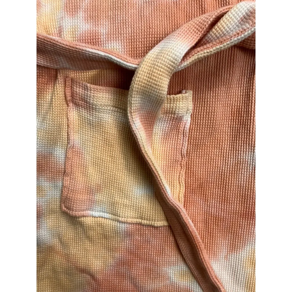 Wild Sage Tie Dye Waffle Knit Robe Coral Orange White Belted Pockets Women's M Size M - Image 6