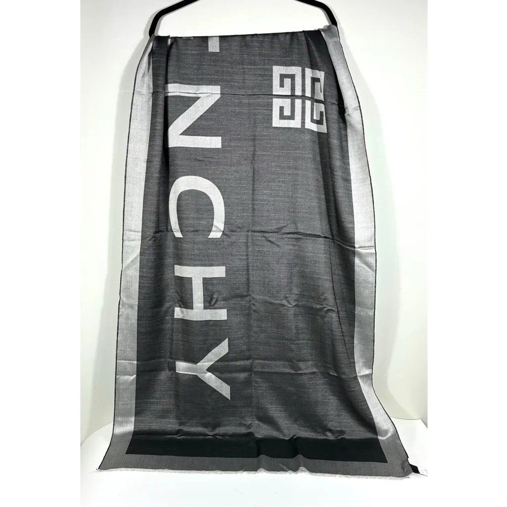 Givenchy Block Logo Silk & Wool Oblong Scarf Gray Charcoal NWT - Image 4
