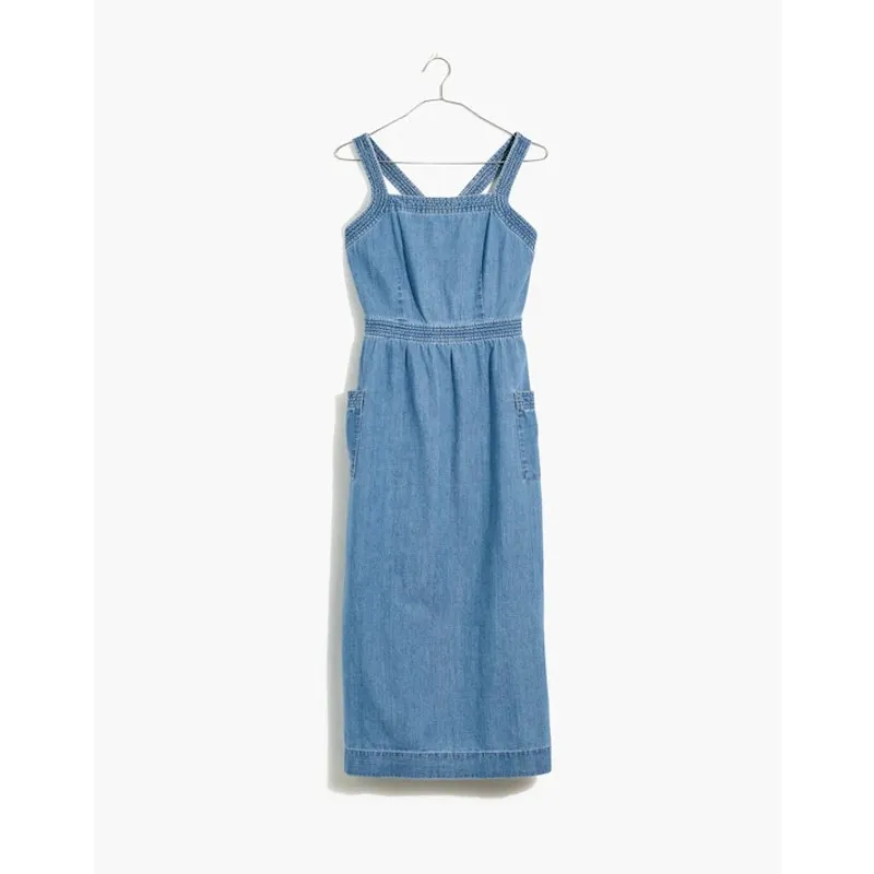 Madewell Denim Apron Midi Dress in Worn Indigo Wash - Image 4
