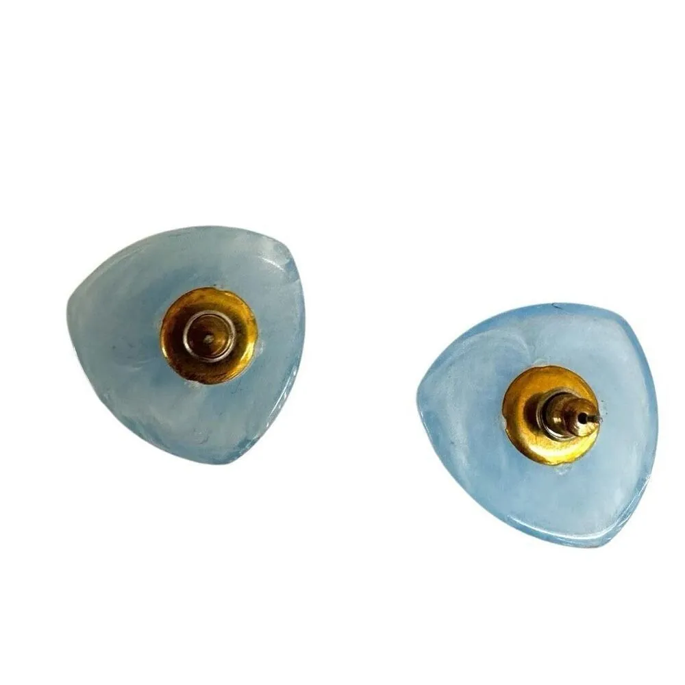 Blue triangle post swirl post earrings - Image 4