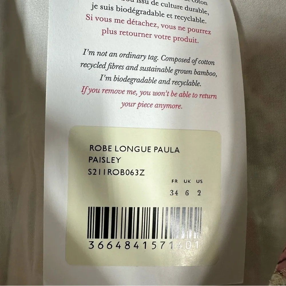 Sézane Paula Metallic Shimmer Silk Midi Dress Paisley Size US 2 - Image 9