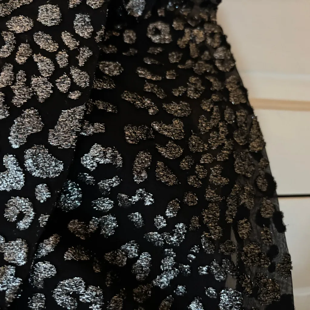 IRO Paris Black Metallic Silver Brocade Animal Print Mini Skirt Size 36 Glitter - Image 12