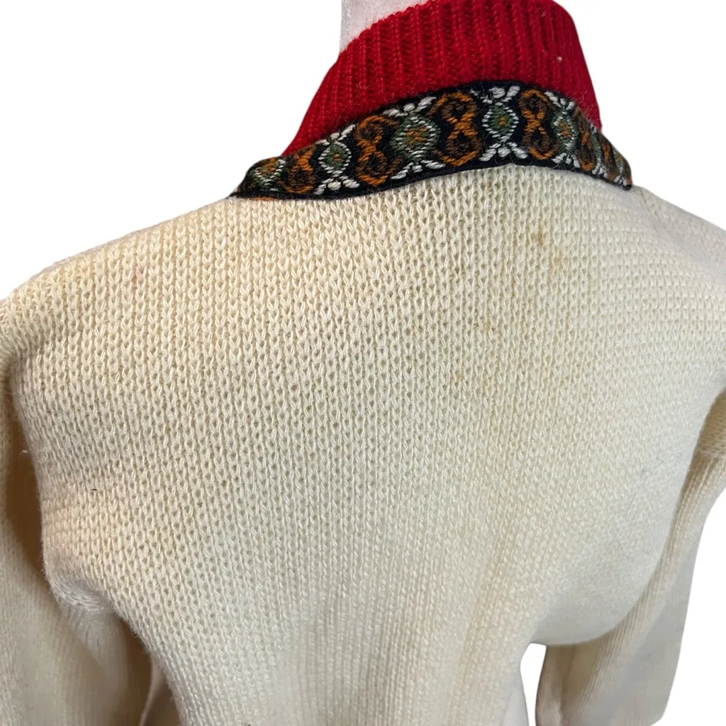 Vintage 70s Gann Sport Norwegian Wool Cardigan Pewter Clasps Size 38 Red Size M - Image 4