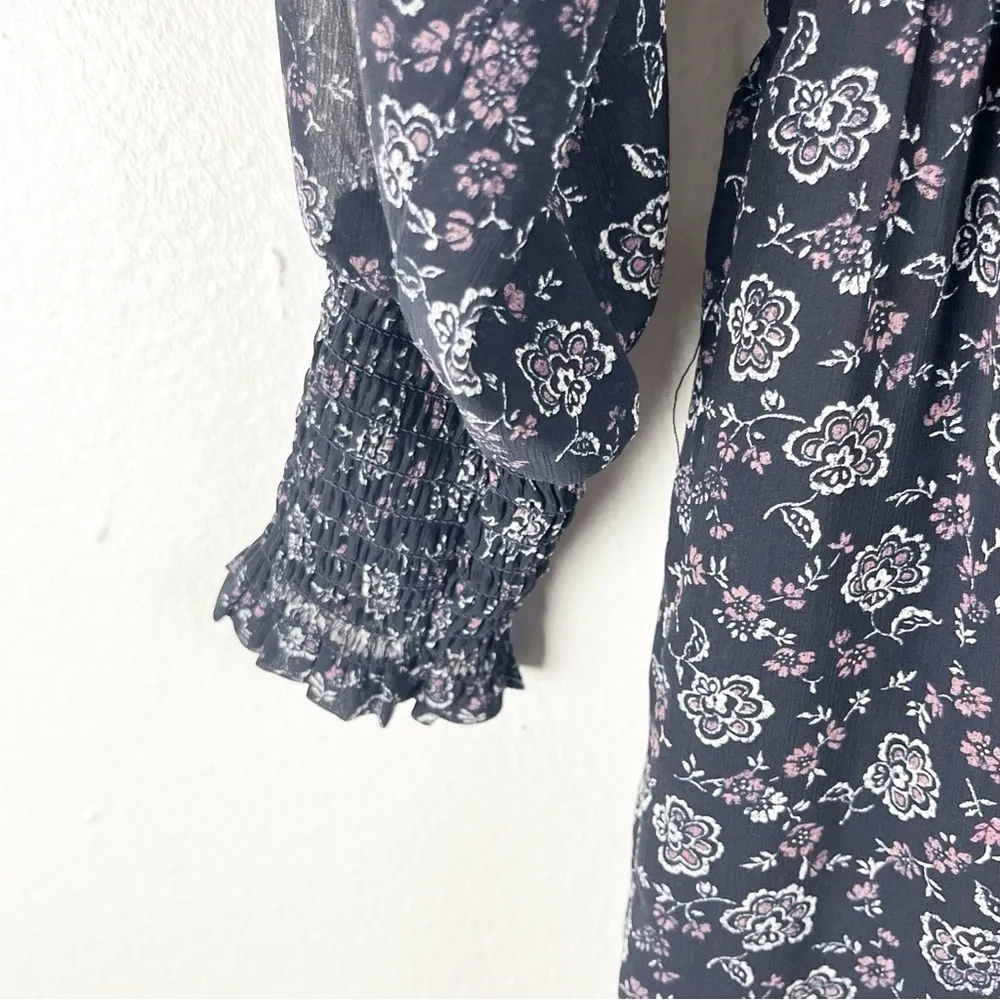 MADEWELL Georgette Enchanted Floral V-Neck Long Sleeves Tiered Dress, Size XXS - Image 7