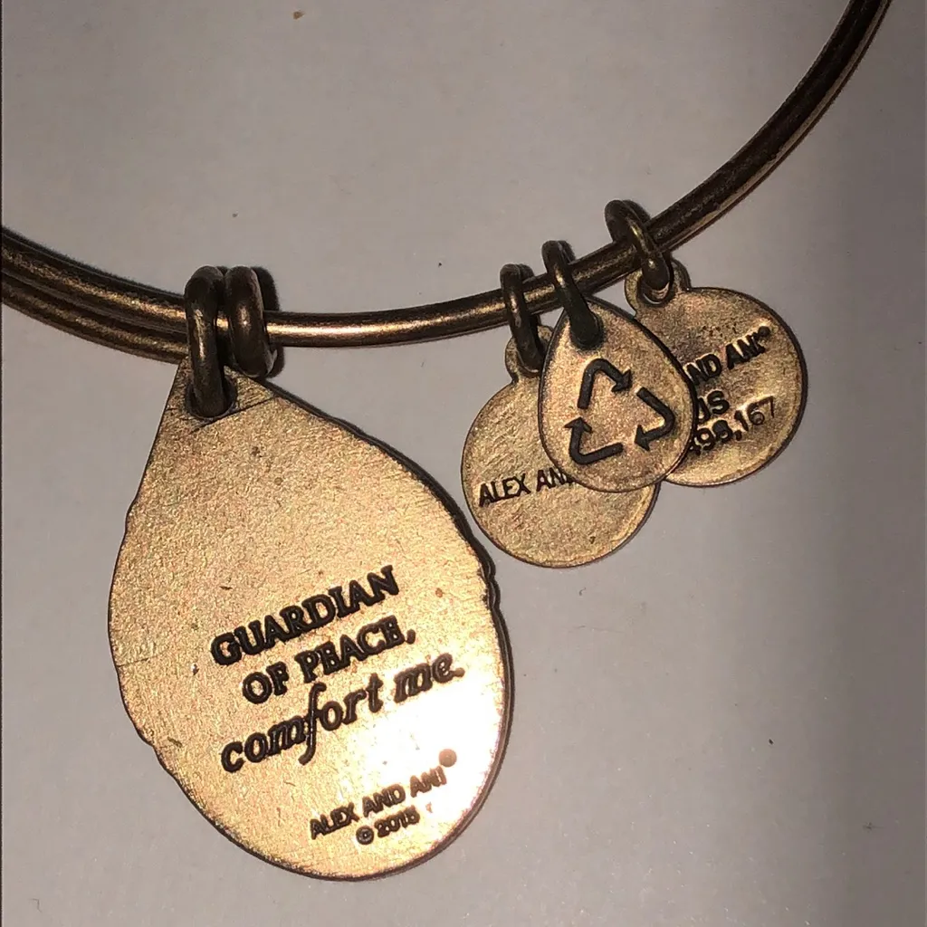 Alex and Ani Aged Gold Tone Guardian of Peace Angel Charm Bangle Bracelet - Image 6
