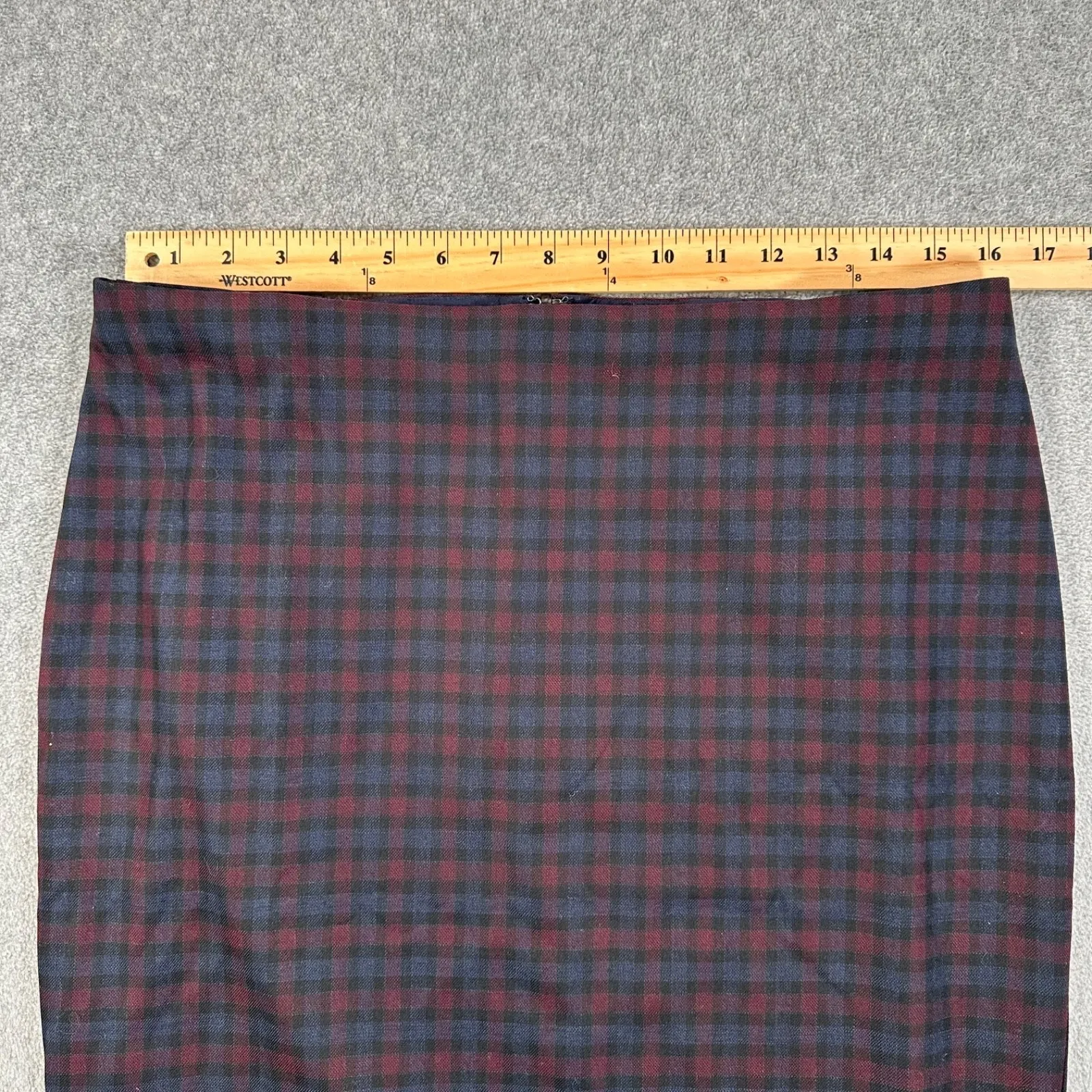 Express Plaid Pencil Skirt Women's 12 Navy Blue Burgundy New - Image 3