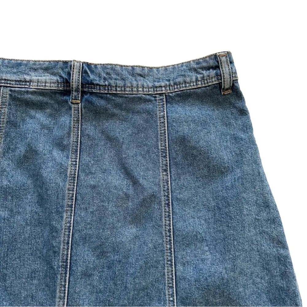 Divided Jean Skirt Cotton Denim Silver Button Front A-Line Jean Skirt Size 8 NEW - Image 9