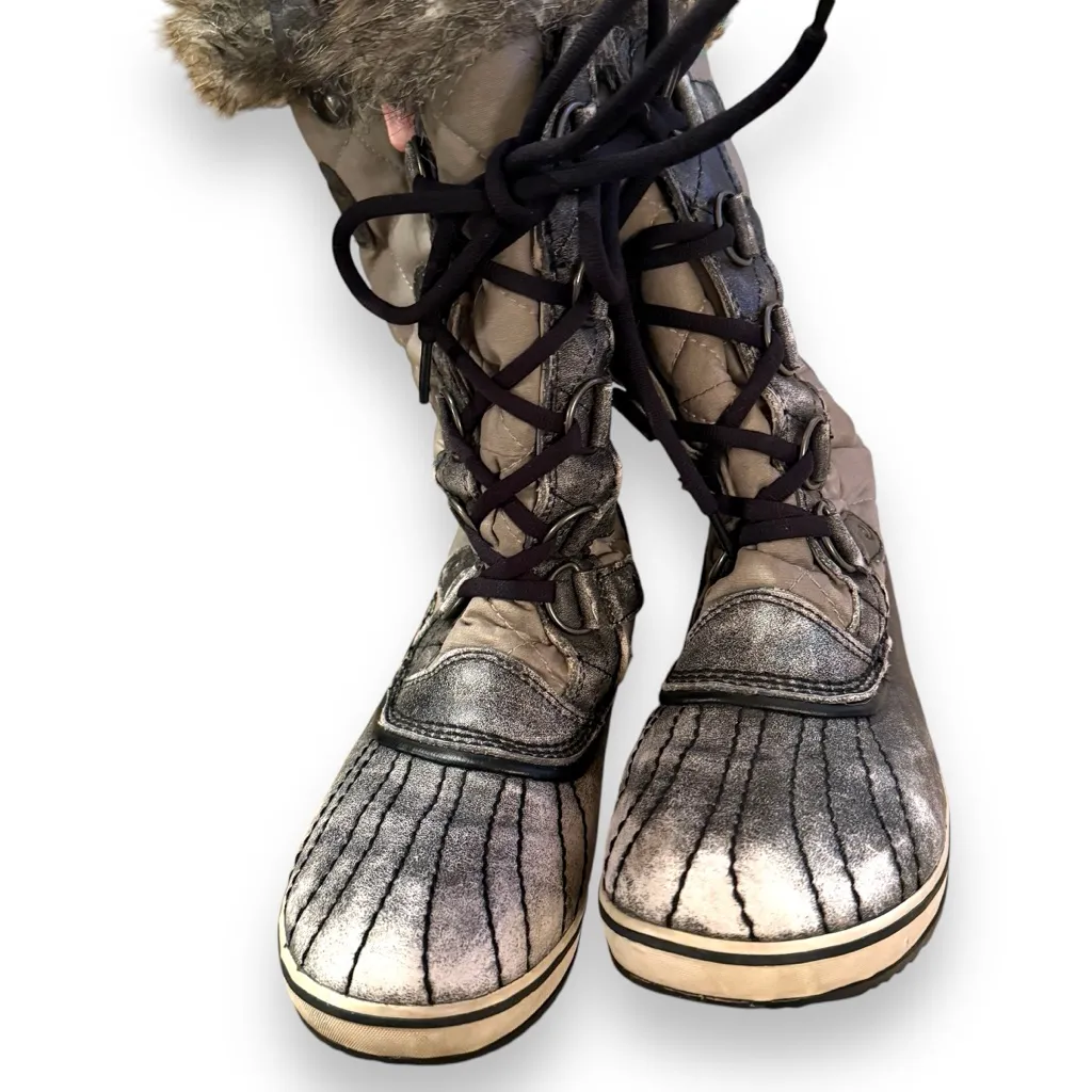 Sorel Tofino Tall Gray Waterproof Lace Up Distressed Faux Fur‎ Snow Boots Sz 7.5 - Image 3