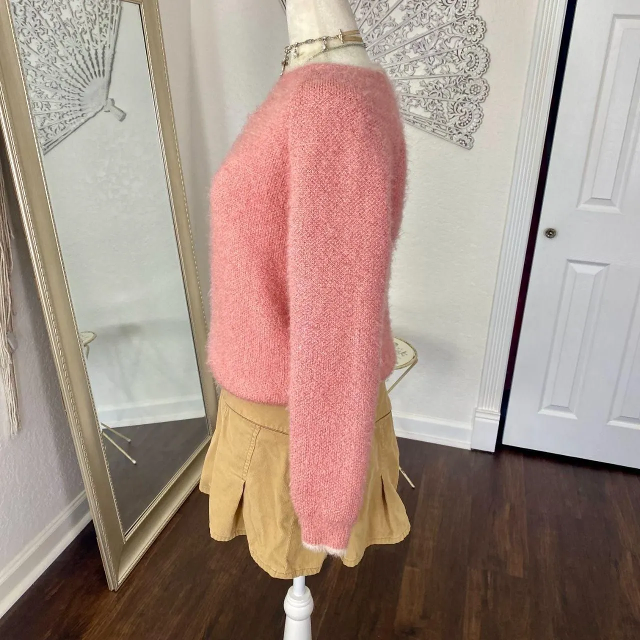 Goodnight Macaroon Coquette Fairy Blush Salmon Pink Fuzzy Sweater S - Image 6