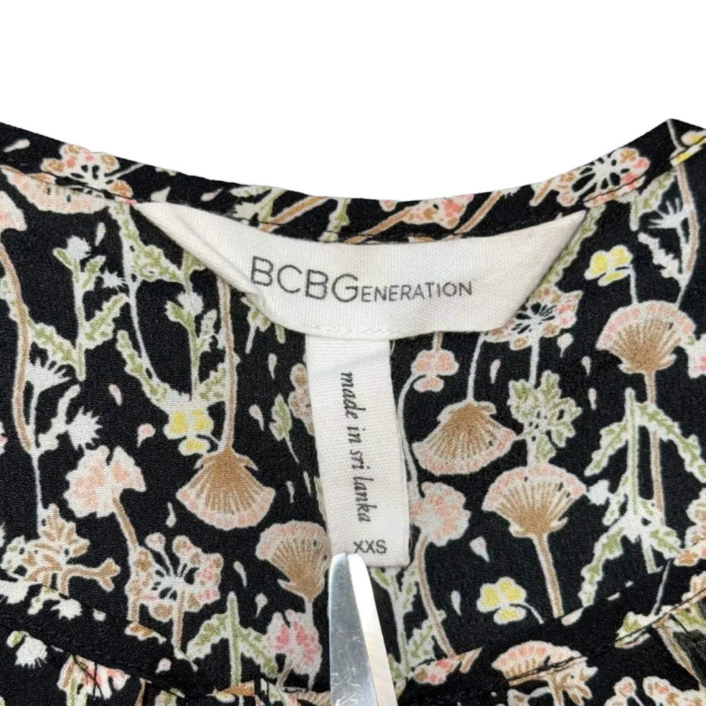 BCBGeneration Sz XXS Sheer Floral Long Sleeve Blouse Black Dandelion Tie Front - Image 3