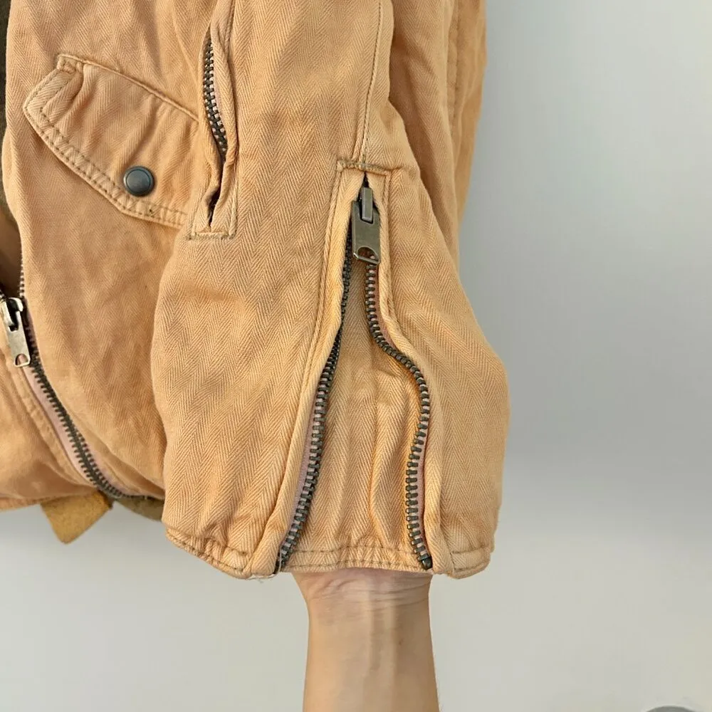 Oversized Beachy Hooded Linen Utility Moto Jacket in Peach Tan (S) - Image 9
