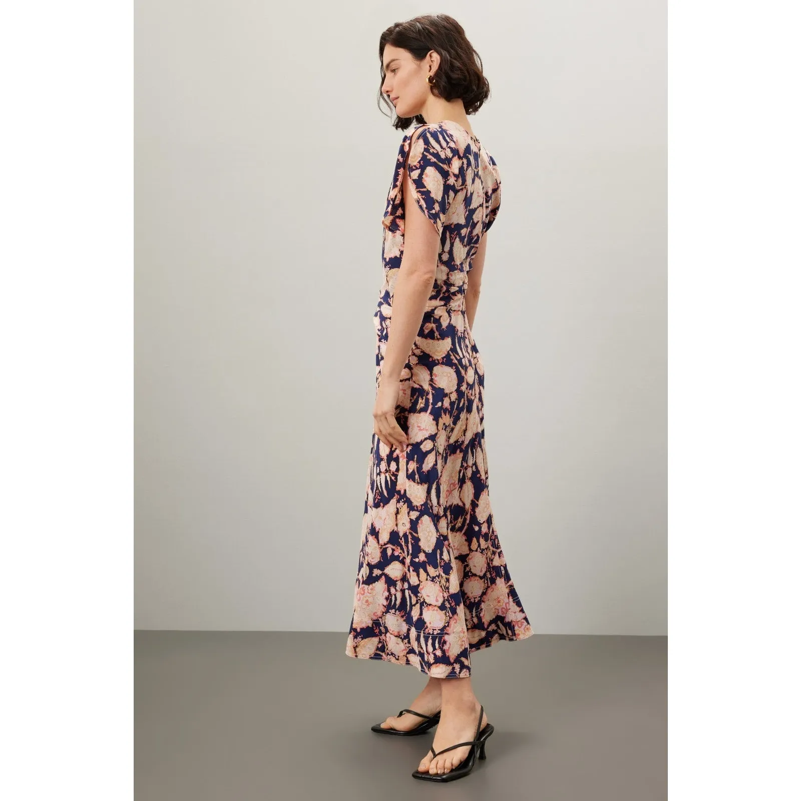 A.L.C. Remy Navy Pink Floral Print Silk Blend Short Sleeve Midi Dress Size 4 - Image 2